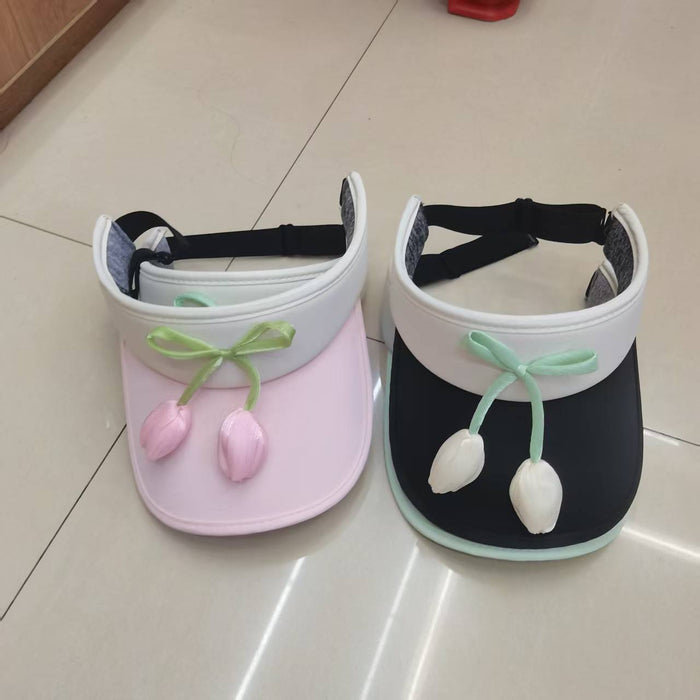 Wholesale Butterfly knot color blocked empty top sun hat, new casual versatile sun protection and UV protection sun hat