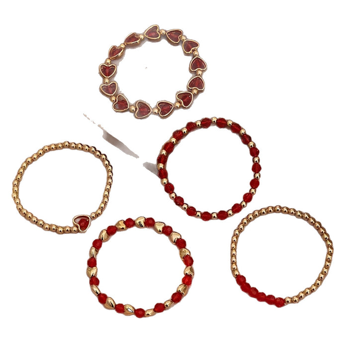Wholesale Beaded Bracelet Set 5-Piece Heart Design Stackable Bracelets