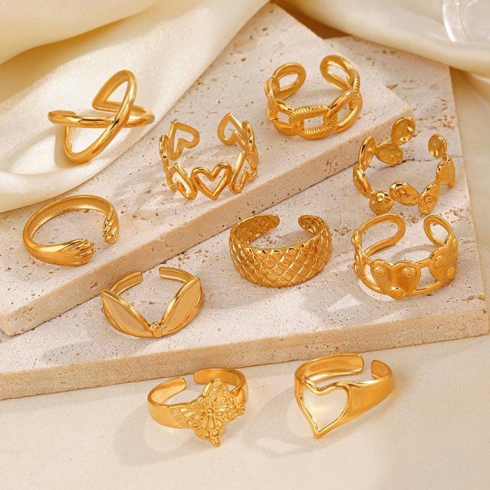 Wholesale Stainless steel female hip hop Gold Plated Rings Adjustable rings