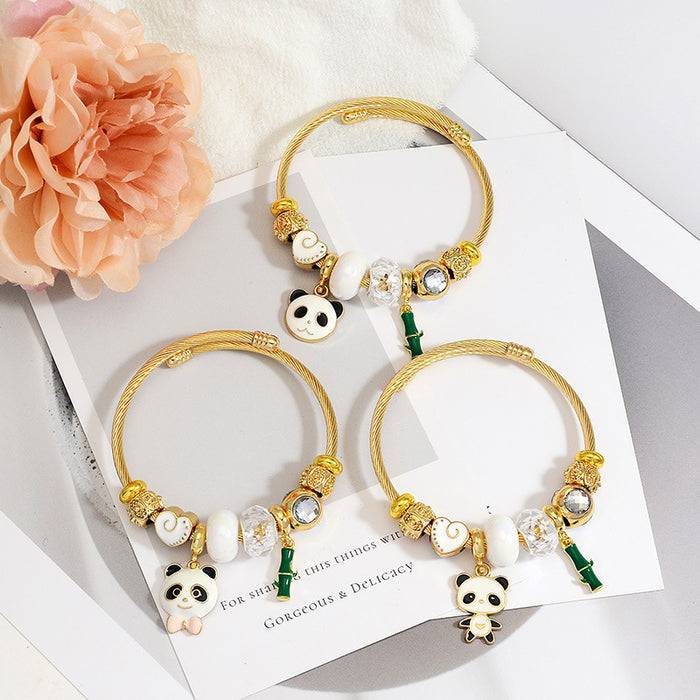Wholesale Trendy Cartoon Panda Pendant Bracelet Stainless Steel Women' s Jewelry Gift Resale