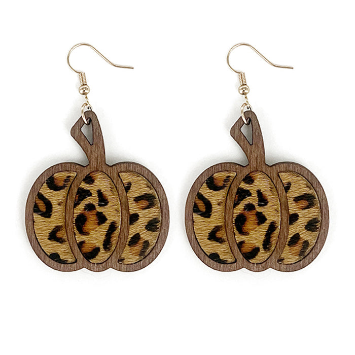 Wholesale  Pumpkin Genuine Leather Earrings Classic Leopard Inlay Hollow Autumn Earrings