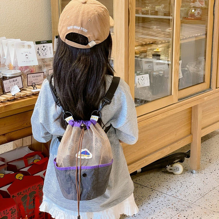 Wholesale Drawstring Shoulder Bag Mesh Splicing Foldable Kids' Backpack