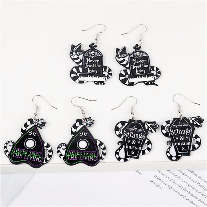 Wholesale Halloween Series Letters Skull Snake Totem Acrylic Printing Earrings JDC-ES-ChouD023