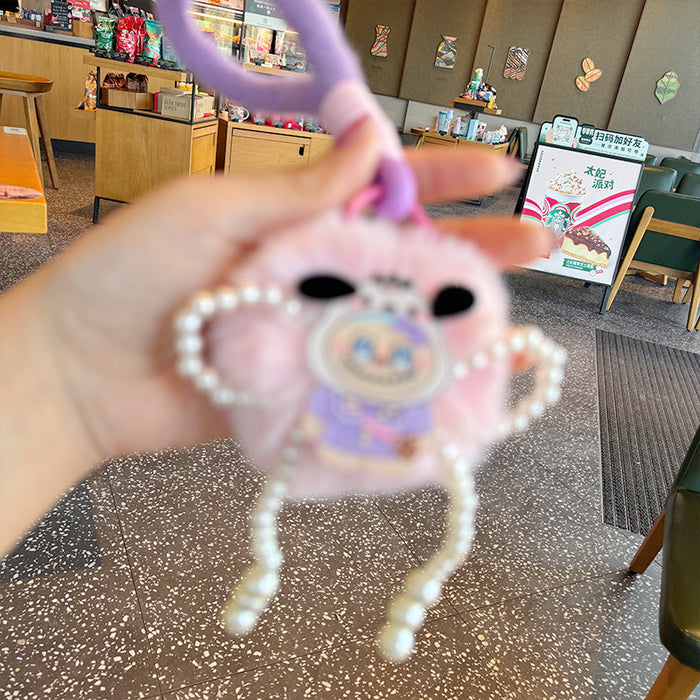 Wholesale Soft Cute Plush Pearl Bow Sweetheart Keychain Pendant Girl' s Heart Cute Sweet Bag Hanging Lanyard