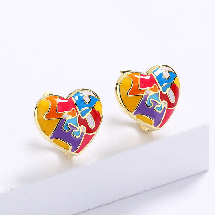 Wholesale Letter Love Enamel Three-Piece Set Gold Plated Ring Necklace Earrings JDC-NE-SMLK001
