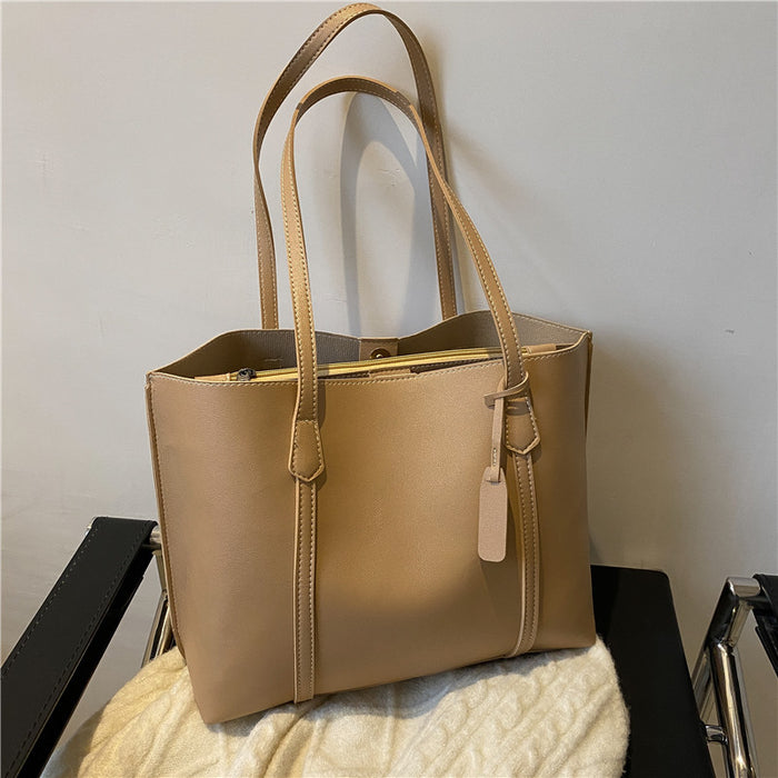 Wholesale Simple large capacity soft leather tote bag, casual versatile shoulder bag
