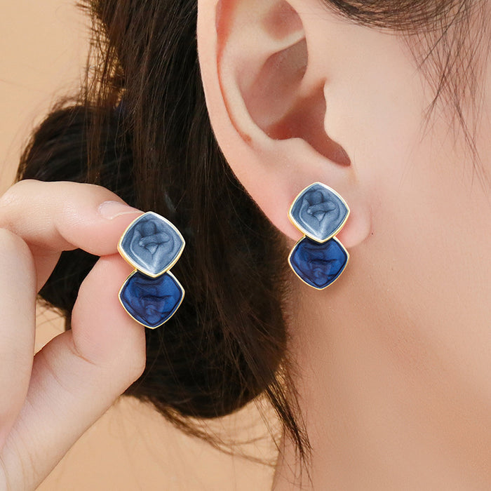 Wholesale Haze blue retro earrings for women S925 silver needle geometric oil drop temperament earrings simple high-end ear jewelry
