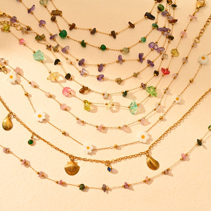 Wholesale Fashion classic stainless steel crushed stone ankle chain, colorful stone foot accessories wholesale