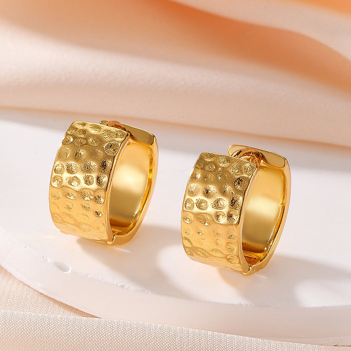 Wholesale Wrinkled ears with irregular texture and wide retro earrings, copper plated with real gold material