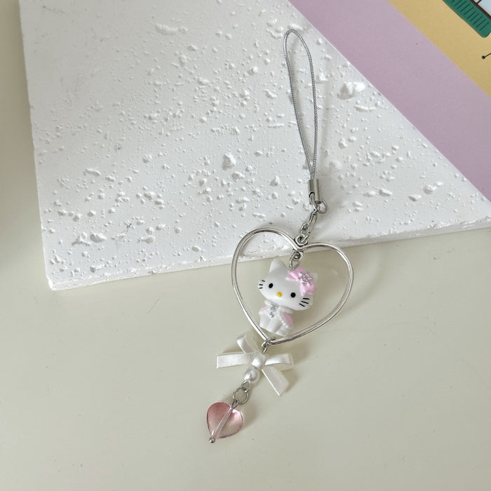 Wholesale Cute Cat Love Beaded Mobile Phone Chain Goo Ben Chain Keychain Bow Pendant