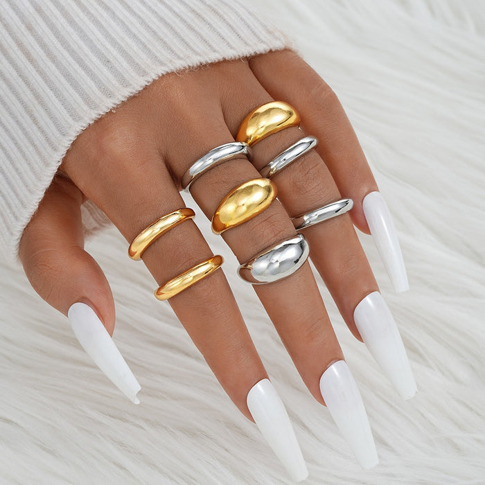 Wholesale Exaggerated lines gold irregular teardrop ring set