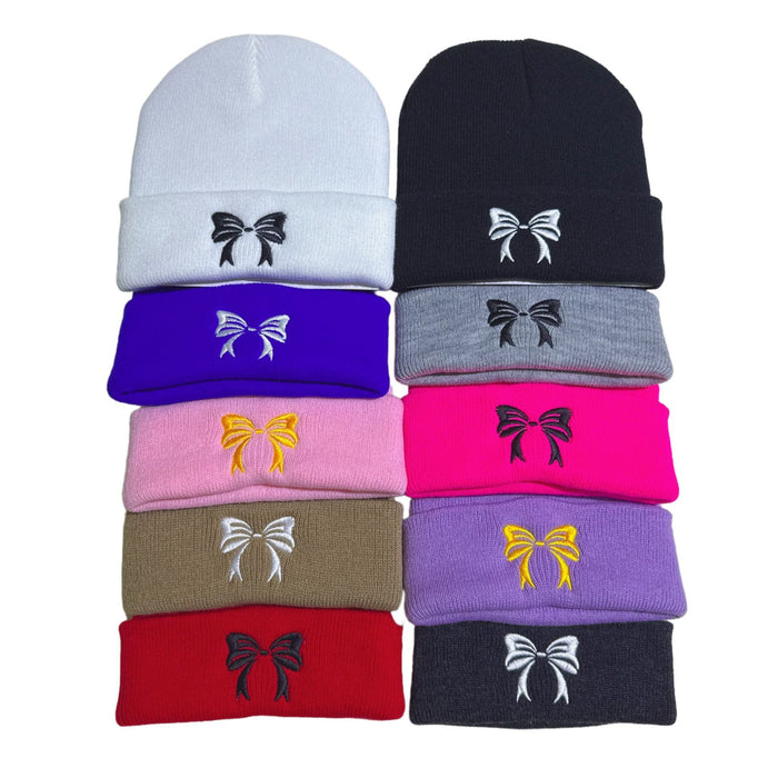 Wholesale Children' s new butterfly embroidery knitted hat double layer warm pullover acrylic wool hat