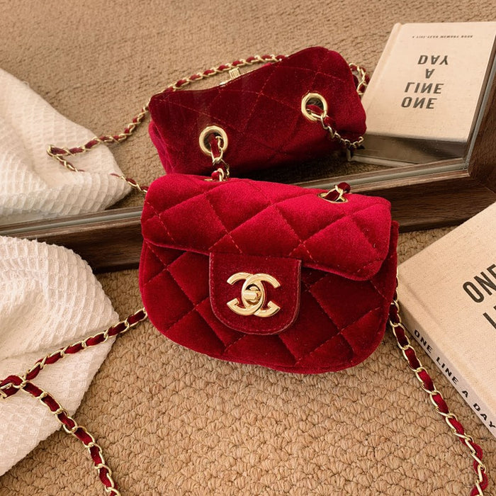 Wholesale Little -style chain crossbody bag,  versatile diamond-patterned leopard print velvet small coin purse for children and babies