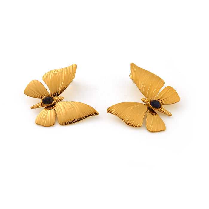 Wholesale Original Design: Stainless Steel Dragonfly Earrings Set with Natural Stone, Fashionable and Personalized