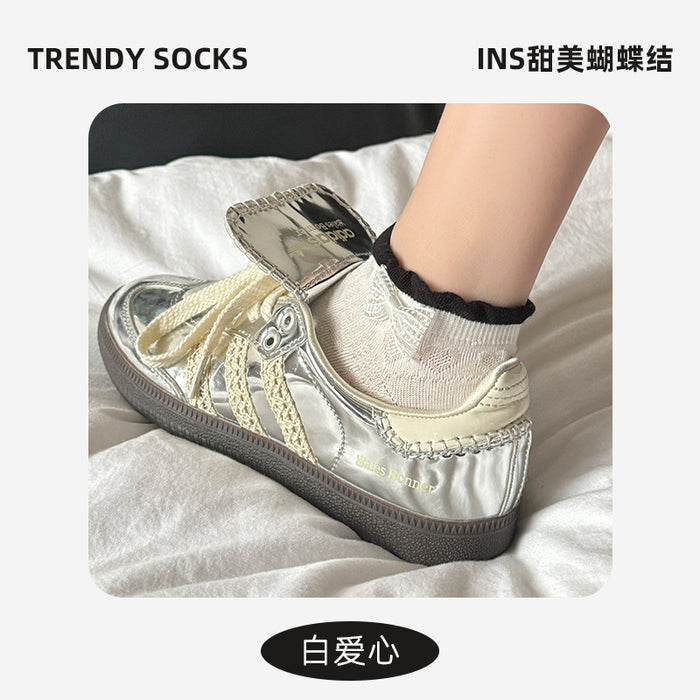 Wholesale Socks with lace bow, short tube socks, thin, breathable, sweat absorbing