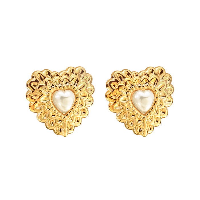 Wholesale Love shaped earrings made of stainless steel with retro and niche design, titanium plated steel earrings and earrings