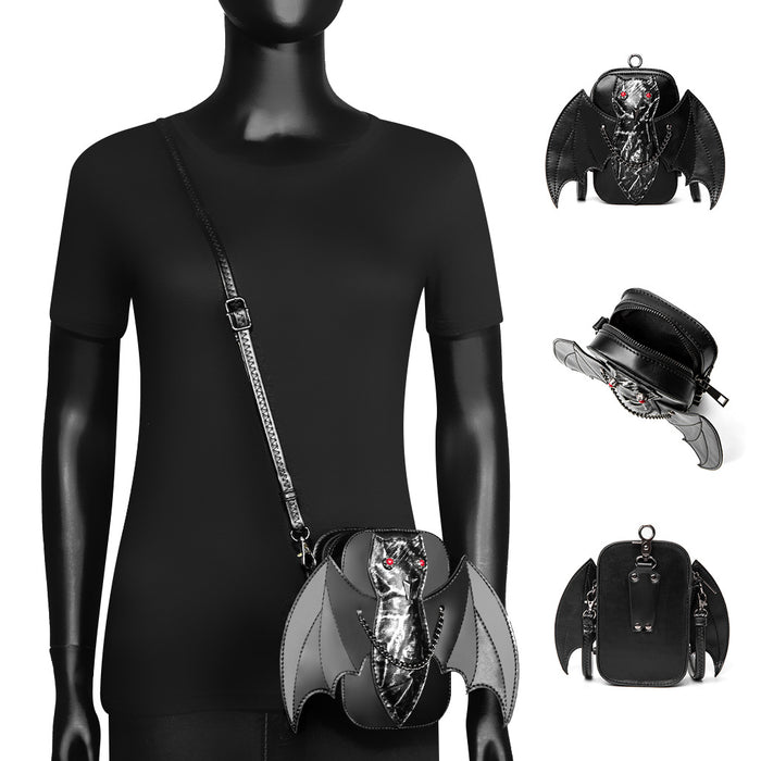 Wholesale Crossbody Bag Women Dark Gothic Bat Flower Design PU Leather Small Square Bag for Everyday Fashion Accessory