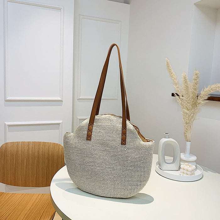 Wholesale Vintage large capacity grass woven bag, hand-held shoulder bag