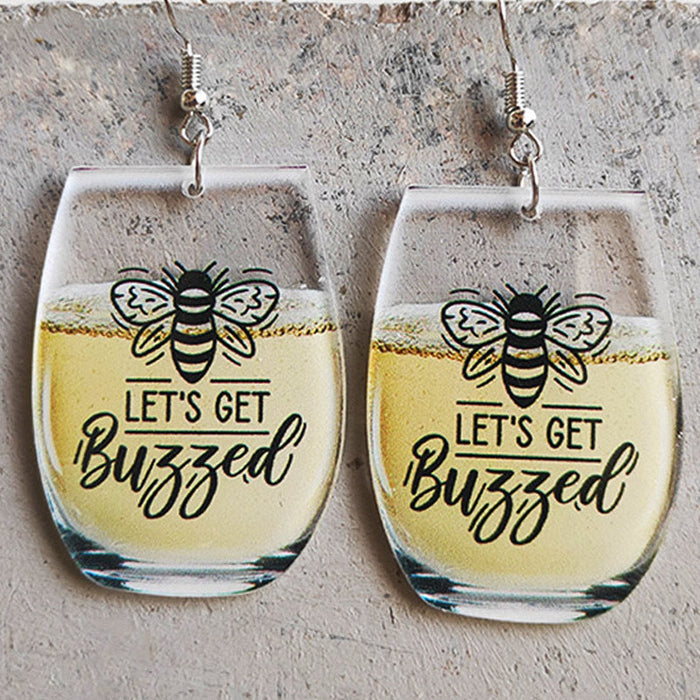 Wholesale 2 Pairs/Pack Wine Glass Letter Little Bee Whiskey Earrings JDC-ES-HeYi068