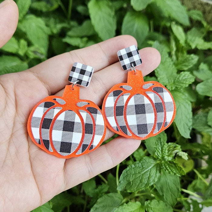 Wholesale  Easter autumn black and white plaid leopard pumpkin earrings ear studs
