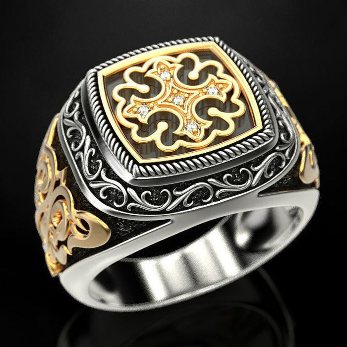 Wholesale New retro carved pattern cross two-color ring