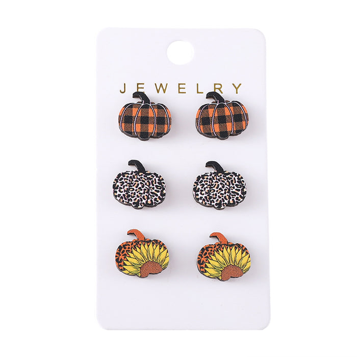 Wholesale Thanksgiving Leopard Plaid Star Pumpkin Earring Set Wooden Earrings Earrings Gift