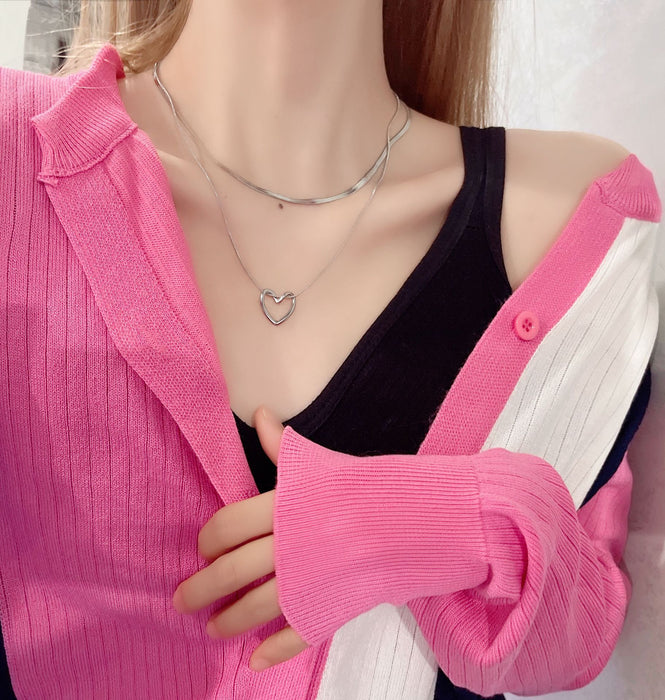 Wholesale Double Layer Stacked Titanium Steel Love Snake Bone Necklace