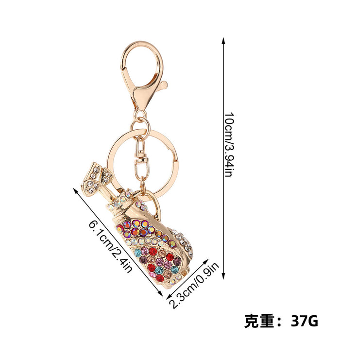 Wholesale Rhinestone Golf Bag Car Keychain Pink Zinc Alloy Key Ring