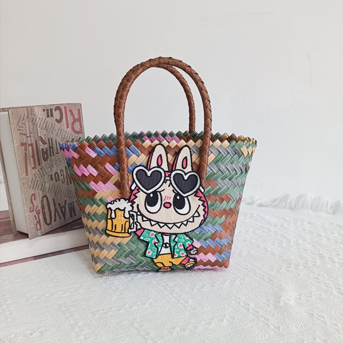 Wholesale Cartoon Woven Bag Large Capacity Work Bag Hand Woven Vegetable Basket Handbag