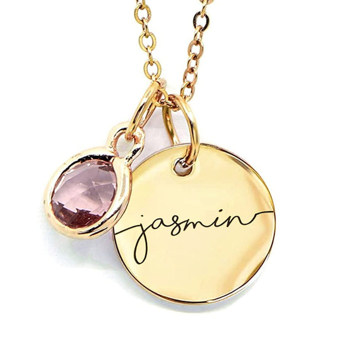 Wholesale Stainless steel electroplated round plate laser marking engraved necklace