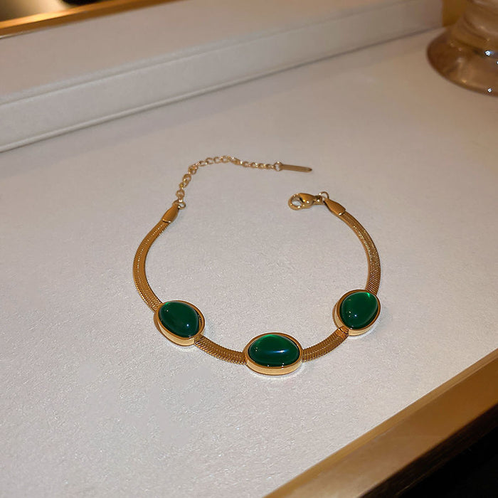Wholesale Retro irregular emerald titanium steel necklace
