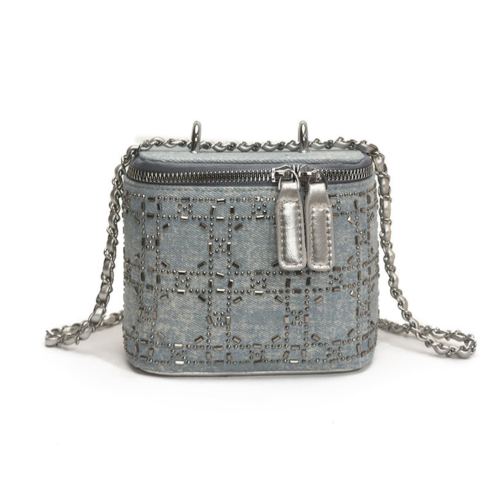 Wholesale Cowboy Diamond Flash Bag, Cowboy Blue Hot Stamped Diamond Versatile Handbag, Fashion Single Shoulder Box Bag