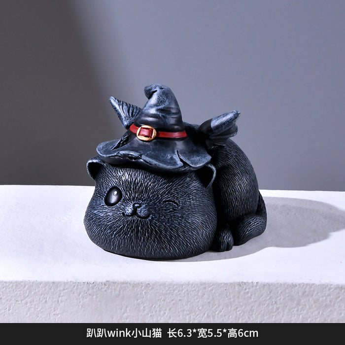 Wholesale Cute Cartoon Skull Cat Resin Sculpture Home Office Desktop
