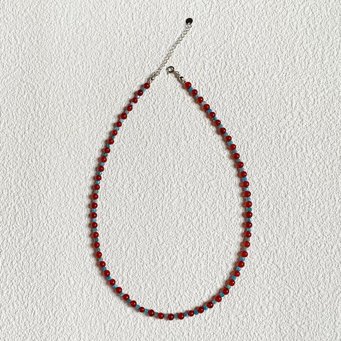 Wholesale Flowers  Clavicle Chain Women's Red and Blue Beaded