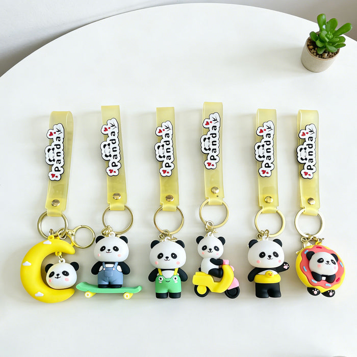 Wholesale Silicone PVC Panda Keychain Cute Red Panda Dressed for Car Key Bag Gift Decorative Accessory MOQ≥2