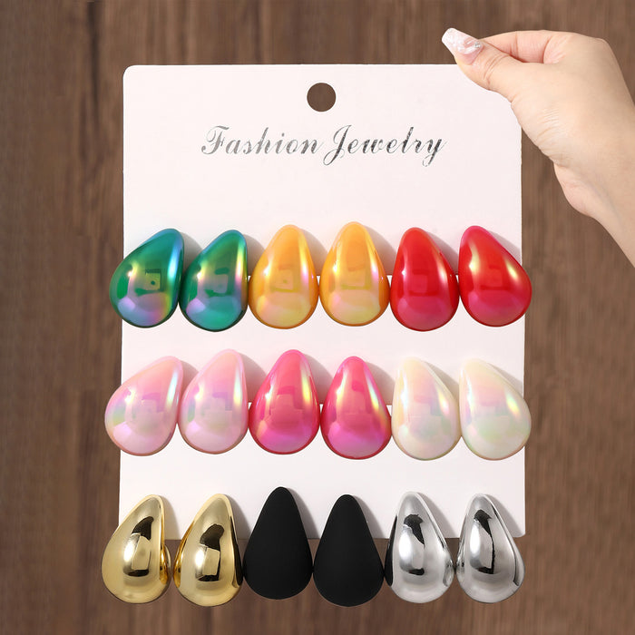 Wholesale Water droplet earring set macaron color niche high-end temperament ear accessory