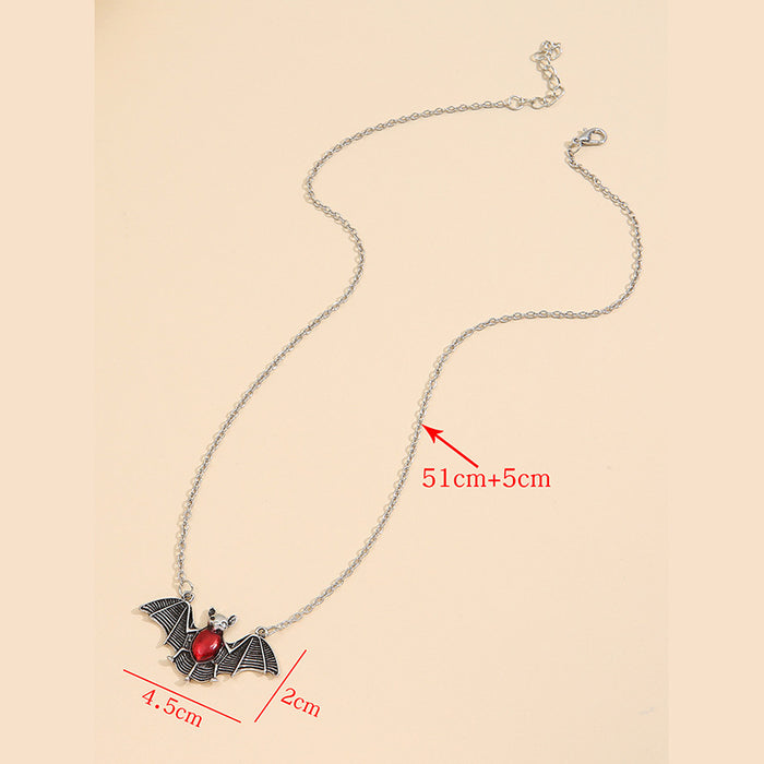 Wholesale dark Halloween red vampire bat necklace female ruby pendant