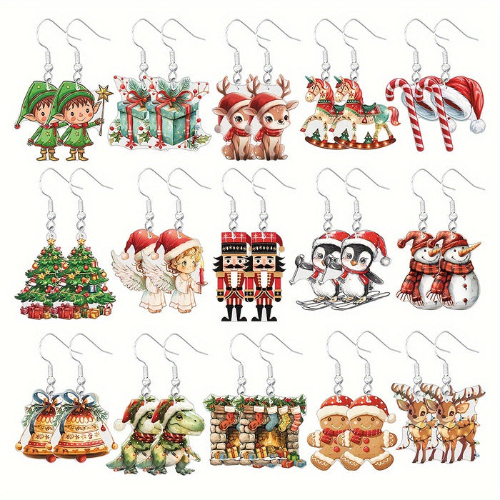Wholesale Christmas Cartoon Earrings Cute Acrylic Pendant  Gingerbread and Animal Pattern Holiday Supplies