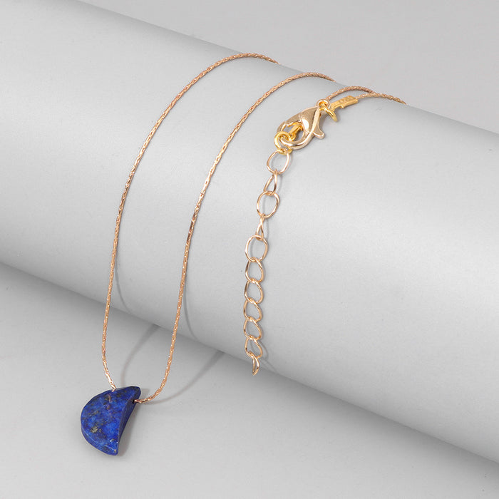 Wholesale Natural stone pendant necklace with moon pendant and tiger' s eye bead