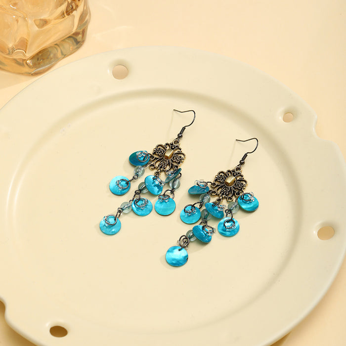 Wholesale Retro Bohemian Long Tassel Drop Earrings Heavy Industry Creative Ethnic Style Diamond-Encrusted High-End Earrings