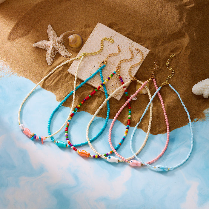 Wholesale Boho Beach Shell Pendant Necklaces Polymer Clay Beaded Choker