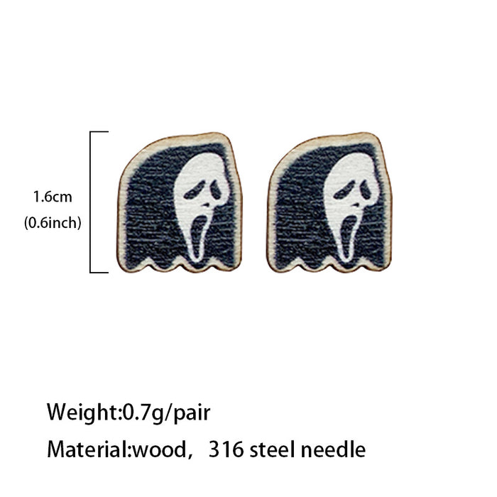 Wholesale  wooden stud earrings horror character Wood printed lightweight earrings funny classic