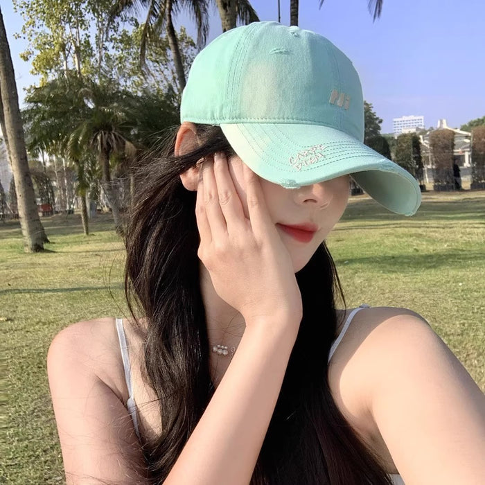 Wholesale Broken hole hat, washed baseball cap, casual embroidered letter duckbill cap, new season sun hat