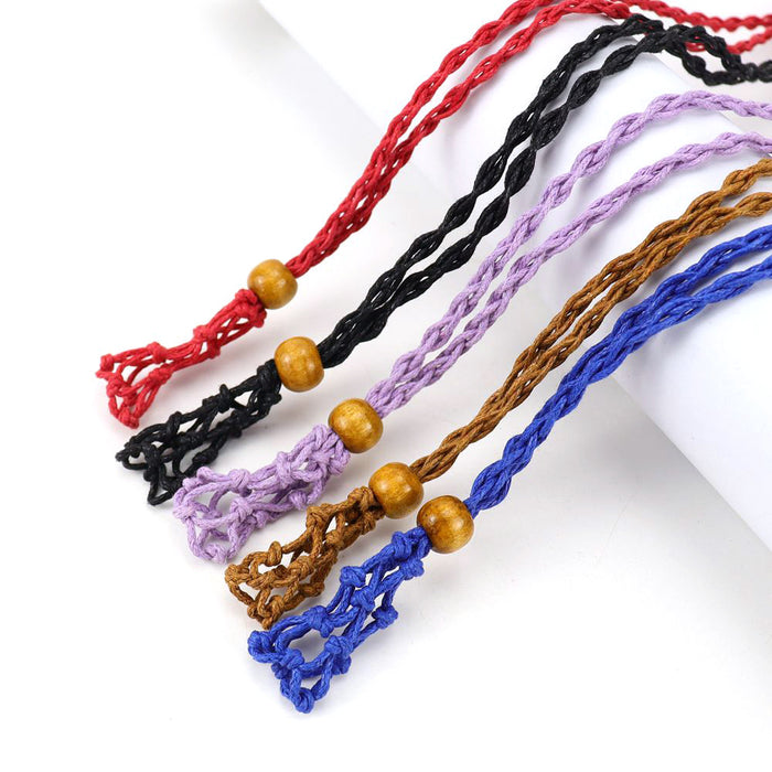 Wholesale Natural Stone Mesh Bag Woven Necklace Pendant Adjustable Retractable Mesh Bag Hand Woven Mesh JDC-NE-HXu003