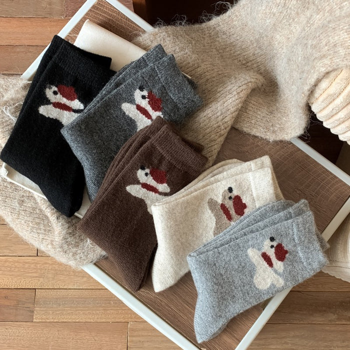 Wholesale Wool socks autumn and winter tube socks warm thick socks cute cartoon scarf puppy boneless brown women's socks