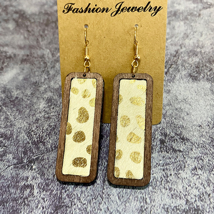 Wholesale leopard print simple bar genuine leather earrings retro geometric texture inlaid earrings