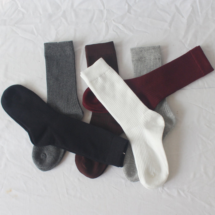 Wholesale Vertical calf socks imitation double needle mid high tube socks cotton socks long socks