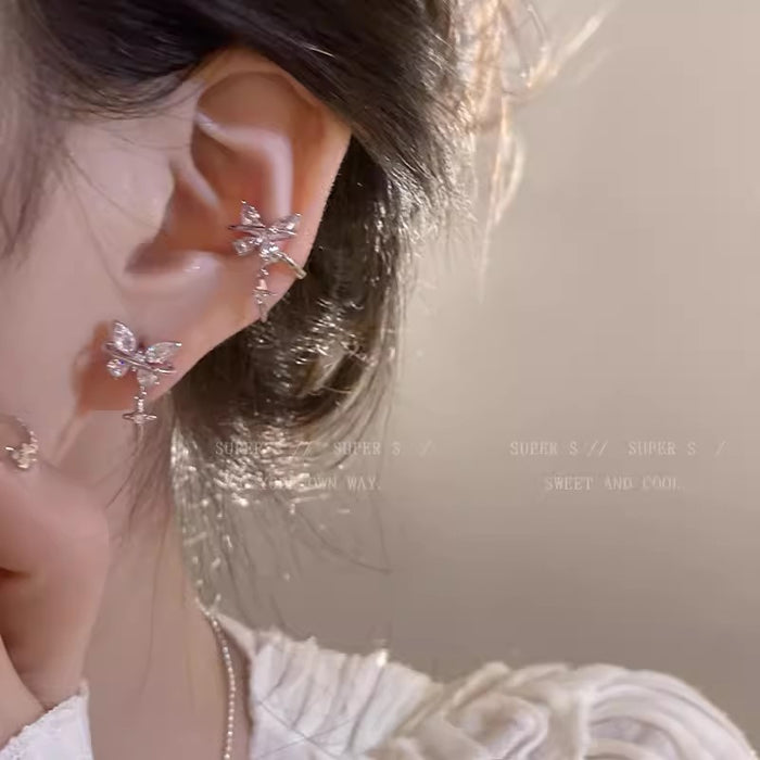 Wholesale Light luxury and high-end butterfly earrings without ear holes and ear bone clips for women, niche and personalized ear clips