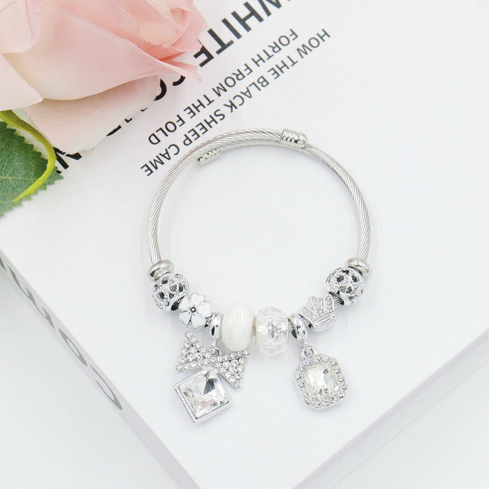 Wholesale Bow Pendant Beaded Bracelet Black Stainless Steel Adjustable Jewelry Accessory