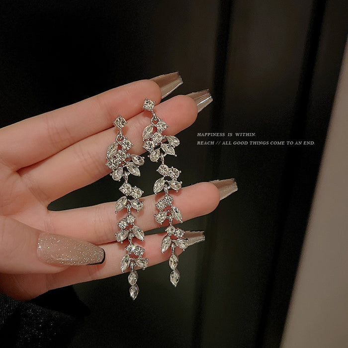 Wholesale Wheat ear long tassel full diamond earrings female
